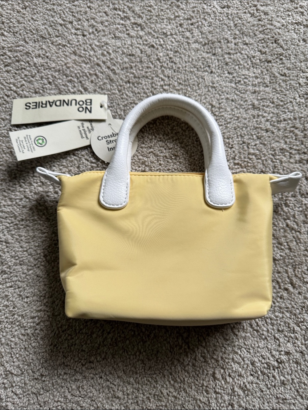 No Boundaries Pale Yellow Mini Tote with White Handles